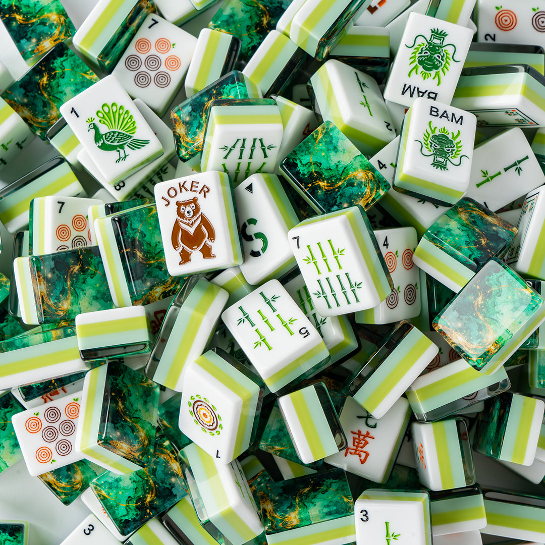 Modern Mahjong Set Jade & Gold Vein Mahjong Set Forest Collection 5