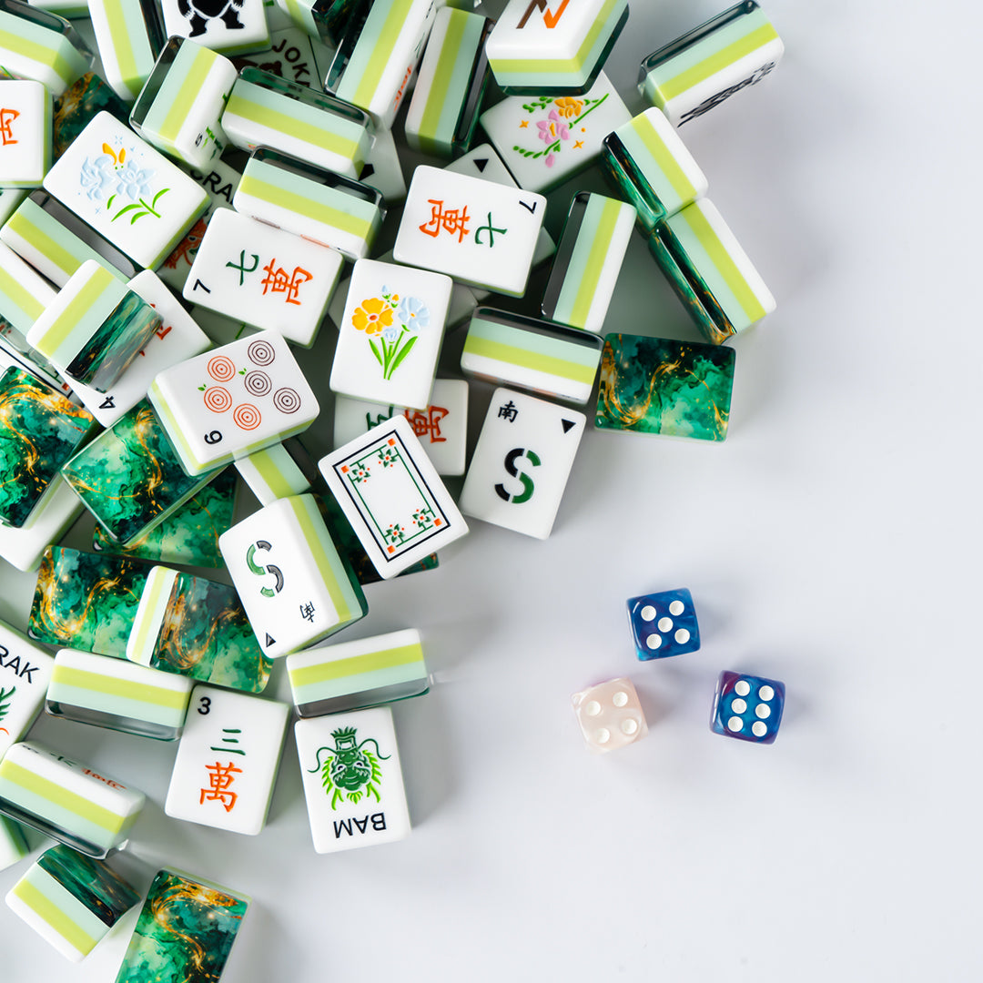 Modern Mahjong Set Jade & Gold Vein Mahjong Set Forest Collection 7