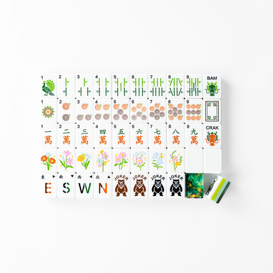 Modern Mahjong Set Jade & Gold Vein Mahjong Set Forest Collection 9