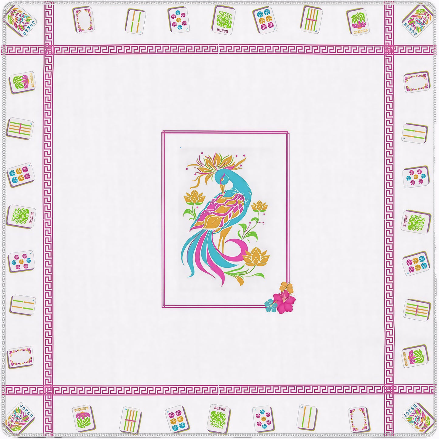 Modern Mahjong Set Peacock Pattern Mahjong Mat