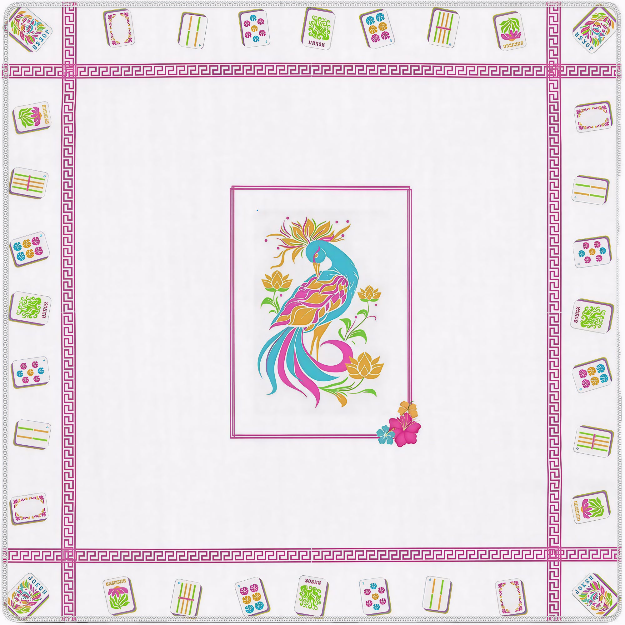 Modern Mahjong Set Peacock Pattern Mahjong Mat