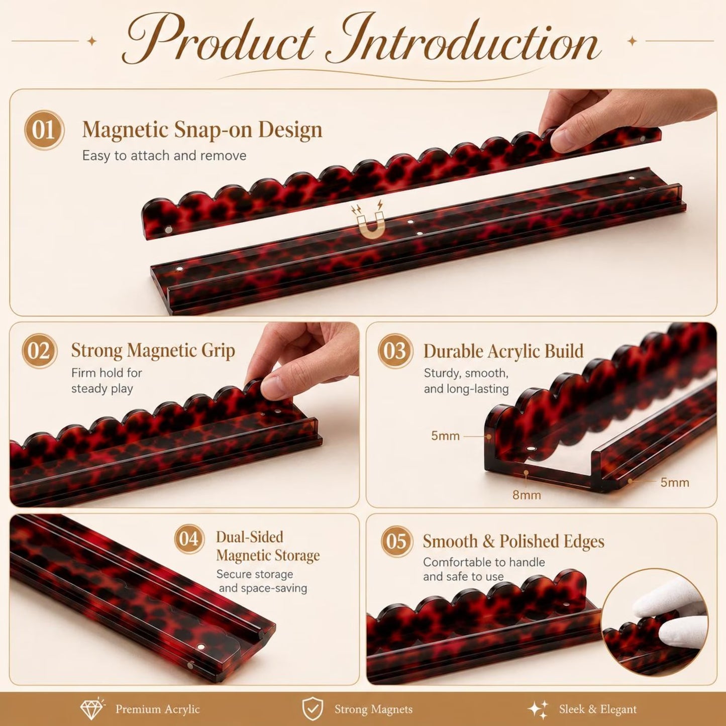 Modern Mahjong Set Premium Tortoiseshell Mahjong Rack with Magnetic Pusher & Wave Mahjong Holder 1