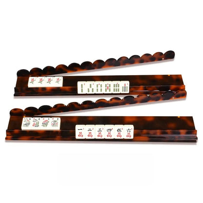 Modern Mahjong Set Premium Tortoiseshell Mahjong Rack with Magnetic Pusher & Wave Mahjong Holder 11