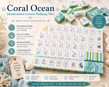 Modern Mahjong Set Seafoam Pearl Mahjong Tiles Ocean Collection 6