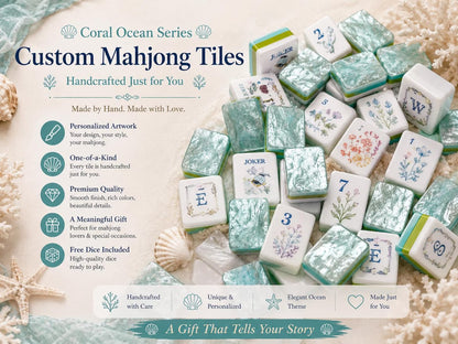 Modern Mahjong Set Seafoam Pearl Mahjong Tiles Ocean Collection 8
