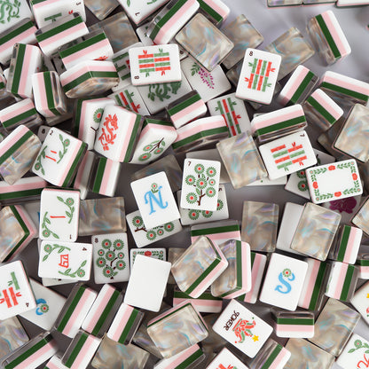 Modern Mahjong Set Smoky Quartz Pearl Mahjong Quad-Layer Botanical Set 3