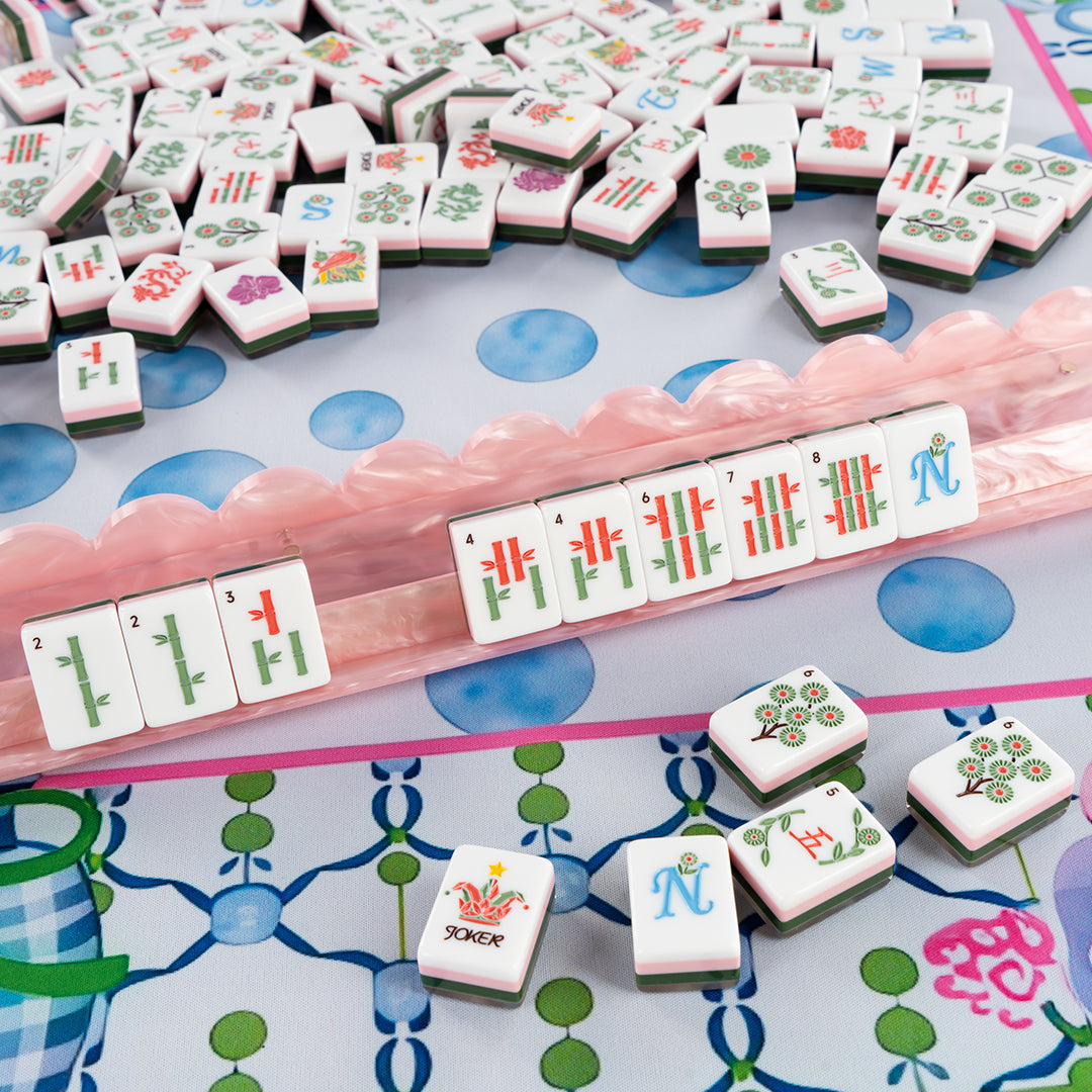 Modern Mahjong Set Smoky Quartz Pearl Mahjong Quad-Layer Botanical Set 7