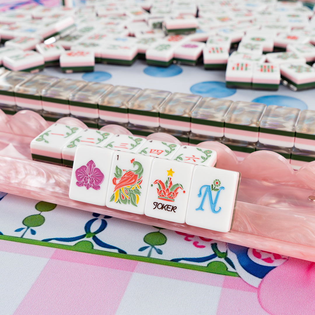 Modern Mahjong Set Smoky Quartz Pearl Mahjong Quad-Layer Botanical Set 8