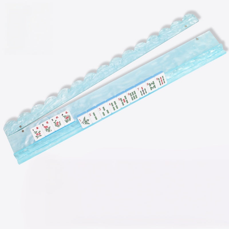 Luxury Acrylic Mahjong Rack & Pushers Set – Iridescent Shell Pattern with Scallop Pusher | 4 Pieces