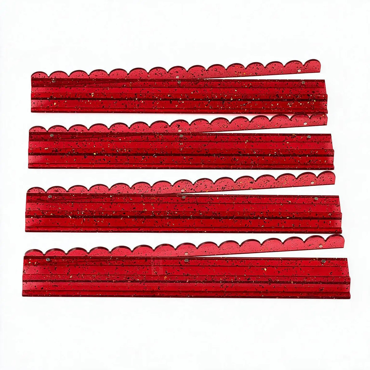 Red Glitter Acrylic Mahjong Rack & Pusher Set with Scallop Magnetic Pushers - 4 Pieces 