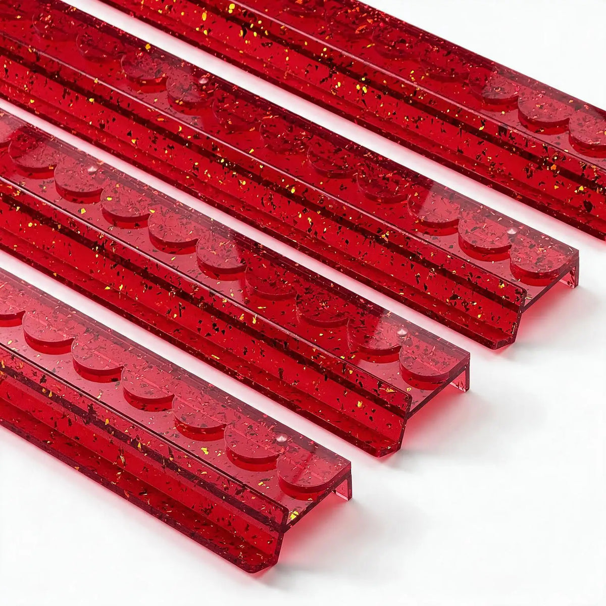 Red Glitter Acrylic Mahjong Rack & Pusher Set with Scallop Magnetic Pushers - 4 Pieces 2