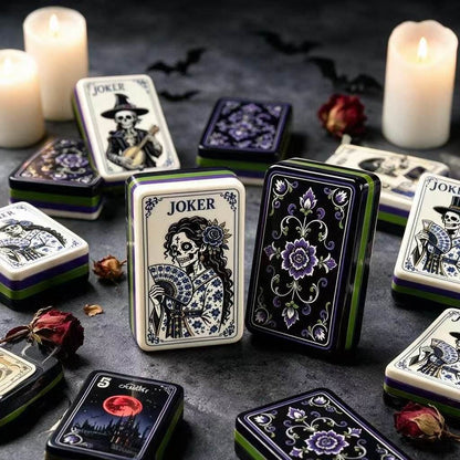 Gothic Halloween Mahjong Set – Purple Floral Backside Pattern