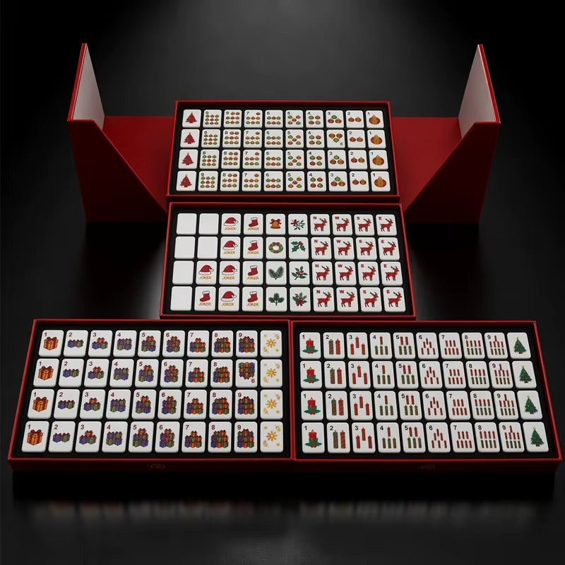 Handcrafted Luxury Christmas Mahjong Set – Unique Tiles with Liquid Glitter Tree Backs for Gifts & Collection
