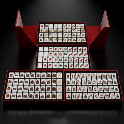 Handcrafted Luxury Christmas Mahjong Set – Unique Tiles with Liquid Glitter Tree Backs for Gifts & Collection