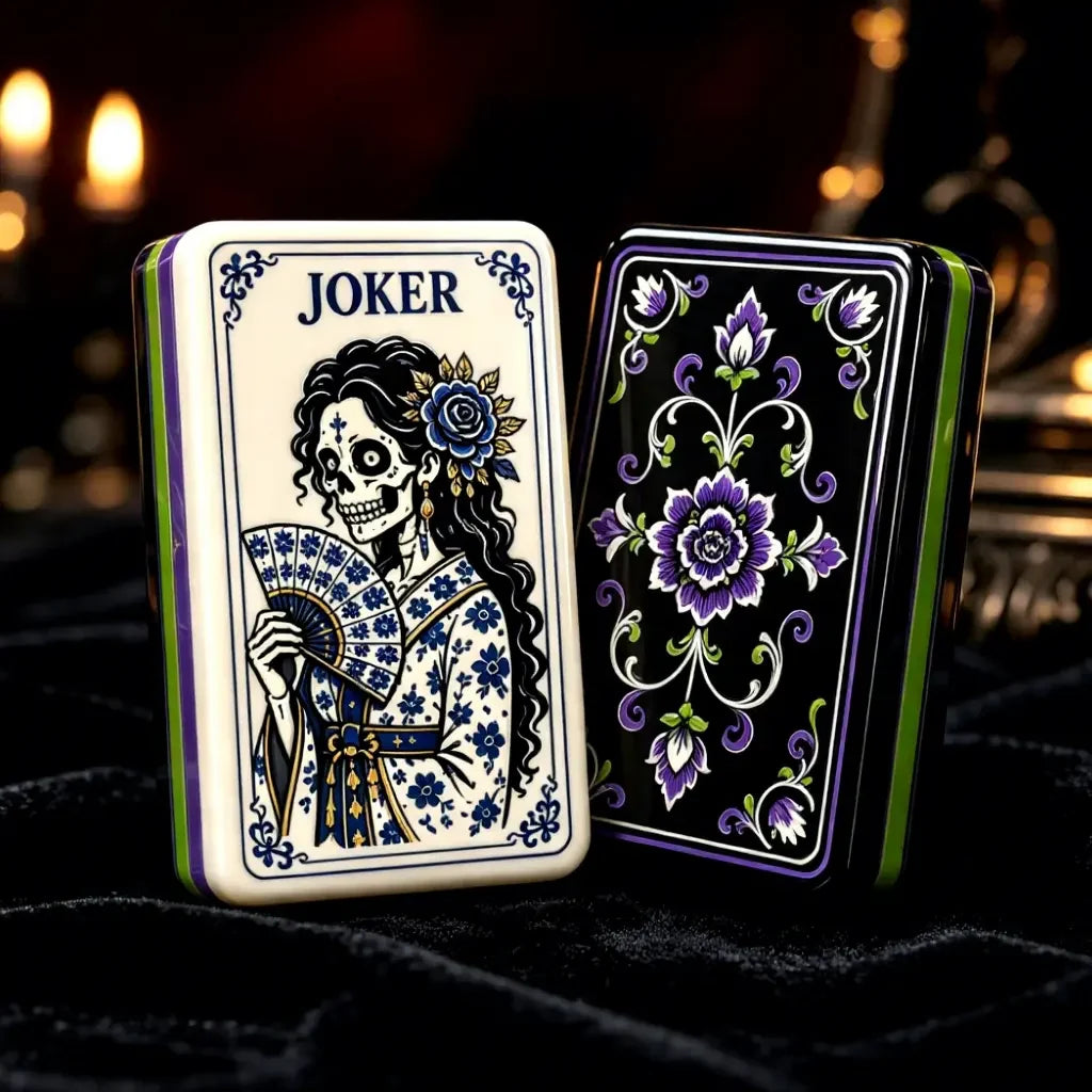 Gothic Halloween Mahjong Set – Purple Floral Backside Pattern