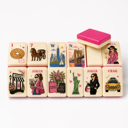 New York American Mahjong Set – NYC-Inspired Tiles with Pink Backs