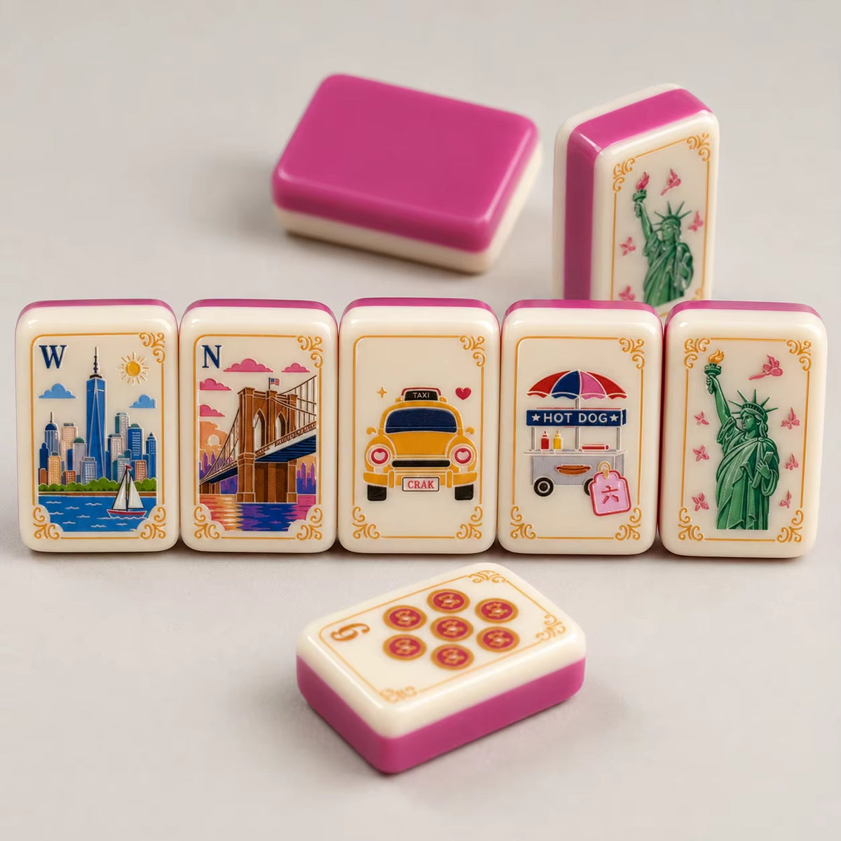 New York American Mahjong Set – NYC-Inspired Tiles with Pink Backs