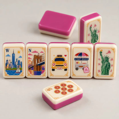 New York American Mahjong Set – NYC-Inspired Tiles with Pink Backs