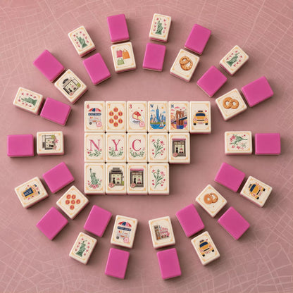 New York American Mahjong Set – NYC-Inspired Tiles with Pink Backs