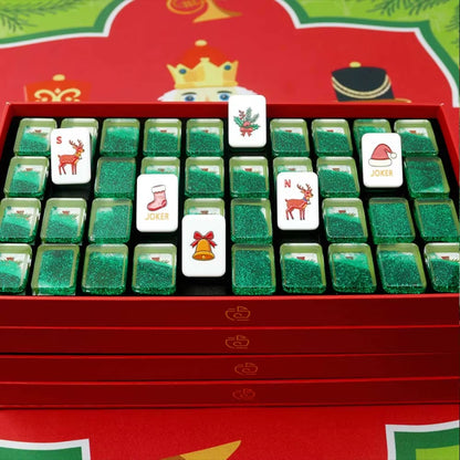 Handcrafted Luxury Christmas Mahjong Set – Unique Tiles with Liquid Glitter Tree Backs for Gifts & Collection