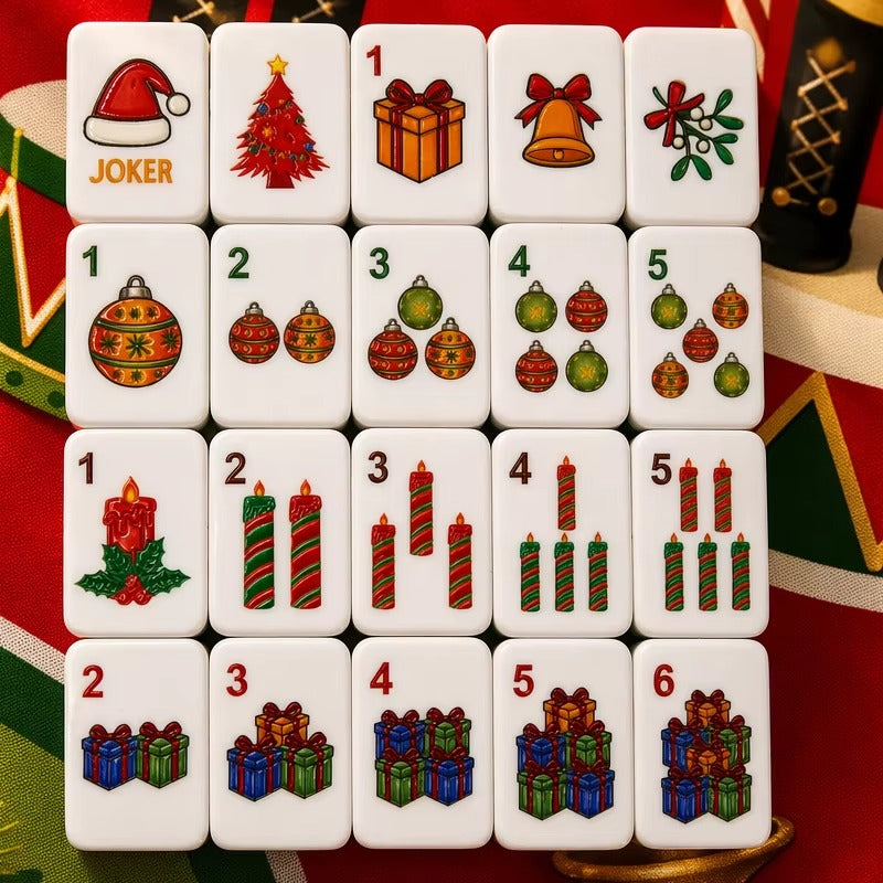 Handcrafted Luxury Christmas Mahjong Set – Unique Tiles with Liquid Glitter Tree Backs for Gifts & Collection