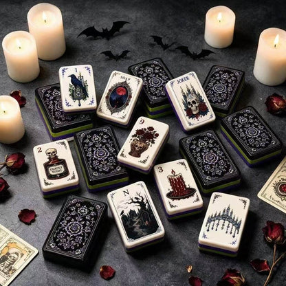 Gothic Halloween Mahjong Set – Purple Floral Backside Pattern
