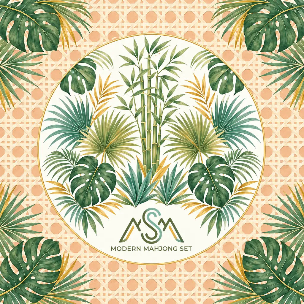 Palm Grove and Rattan Print Mahjong Mat | 31.5" × 31.5"