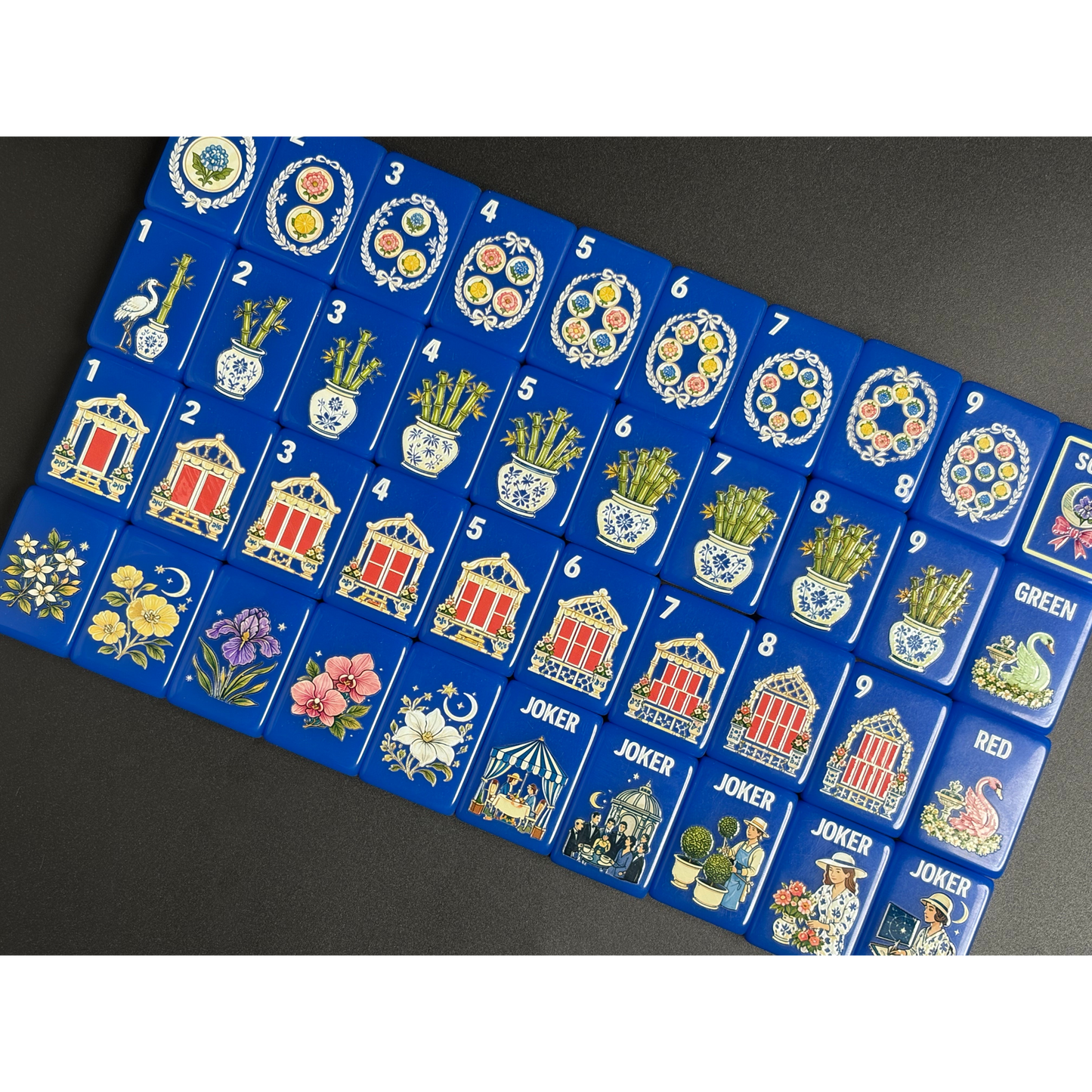 Royal Blue Garden Mahjong Set with Chinoiserie Floral Design