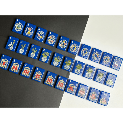Royal Blue Garden Mahjong Set with Chinoiserie Floral Design