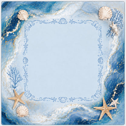 Ocean Blue Seashell Mahjong Mat – Coastal American Mahjong Table Mat | 31.5" × 31.5"
